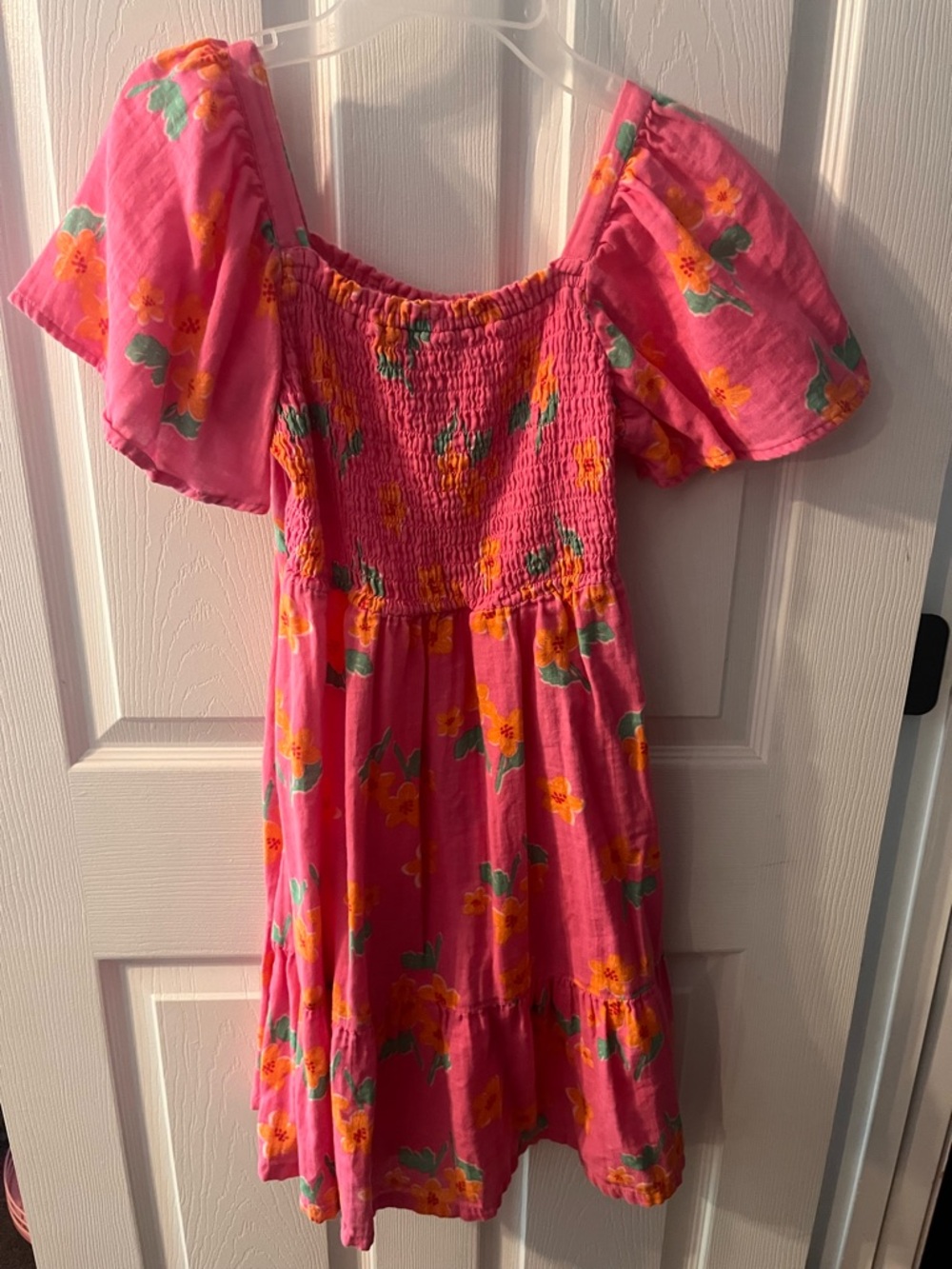 Old Navy Pink Floral Puff Sleeve Smocked Dress